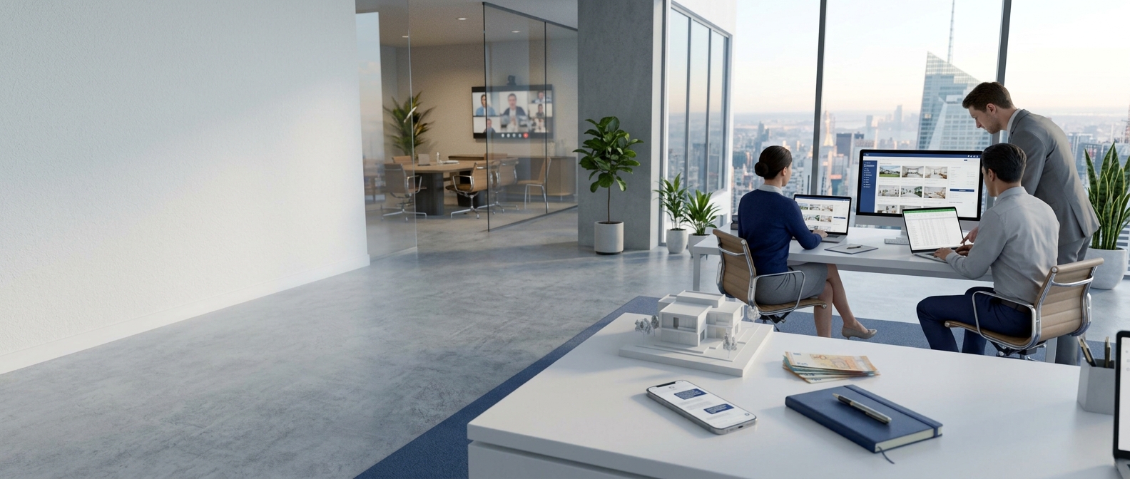 Team von Hettinger & Licence Immobilien bei der Arbeit im Büro in Uffenheim